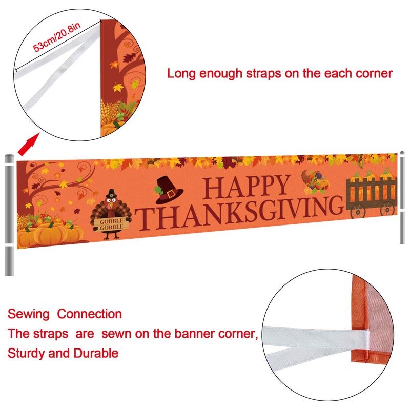 Partyprops Large Happy Thanksgiving Banner  Thanksgiving Decorations  Fall Banner  Thanksgiving Turkey Maple Leaves Pumpkin Banner  Thanksgiving Party Outdoor & Indoor Decor Supplies (8.2 x 1.5 FT) - Image 3